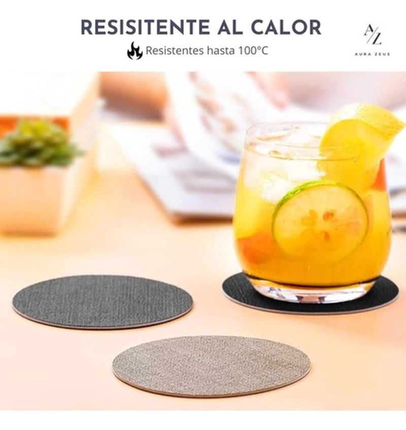 SET 4 POSAVASOS ECOCUERO ANTIMANCHAS IMPERMEABLES 2 EN 1 MULTICOLOR - 4