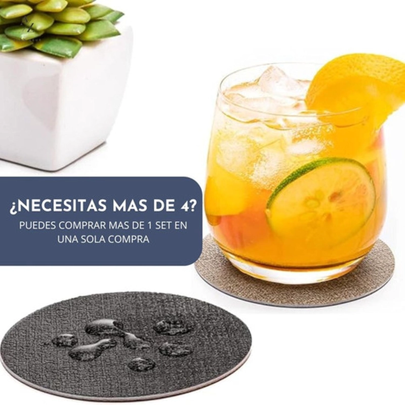 SET 4 POSAVASOS ECOCUERO ANTIMANCHAS IMPERMEABLES 2 EN 1 MULTICOLOR - 7