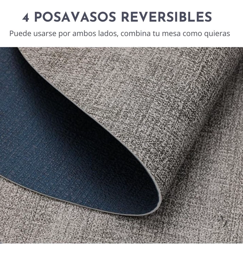 SET 4 POSAVASOS REDONDOS ANTIMANCHAS ECOCUERO MESA 2 EN 1 IR AZUL - 2