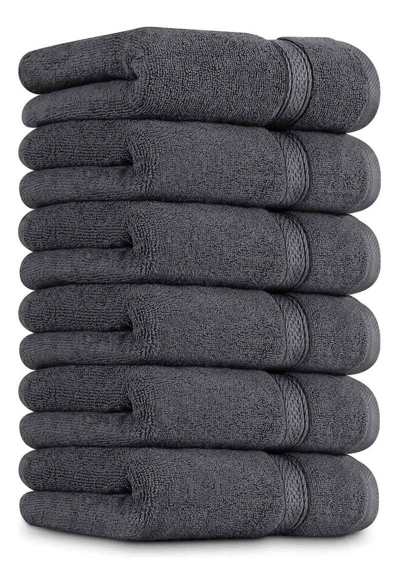 JUEGO DE 8 TOALLAS DE MANO 70 X 40 CM ALGODON 500G BANO SET GRIS - 1