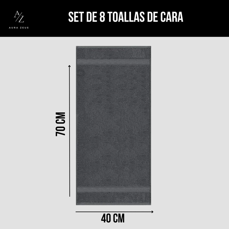 JUEGO DE 8 TOALLAS DE MANO 70 X 40 CM ALGODON 500G BANO SET GRIS - 2
