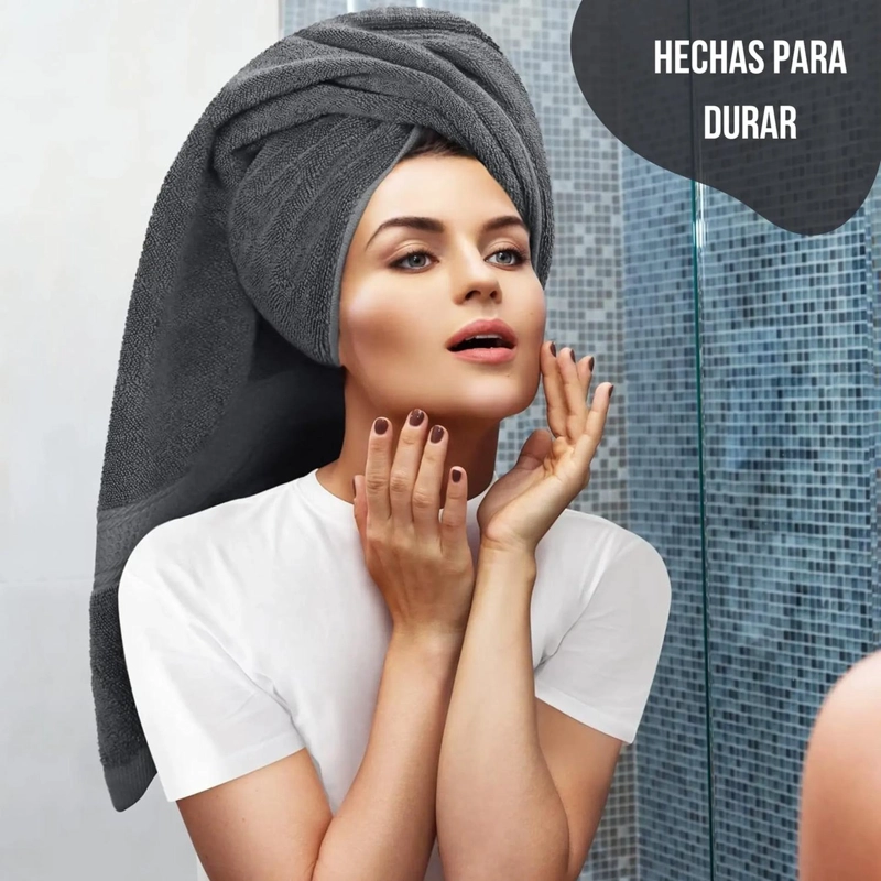 JUEGO DE 8 TOALLAS DE MANO 70 X 40 CM ALGODON 500G BANO SET GRIS - 4