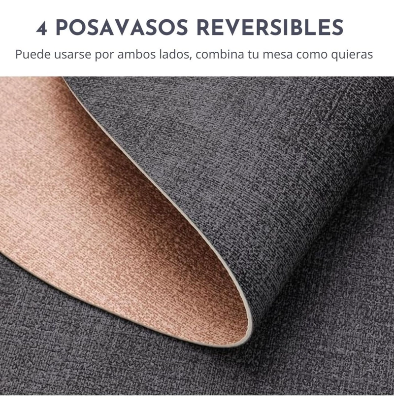 SET 4 POSAVASOS REDONDOS ANTIMANCHAS ECOCUERO MESA 2 EN 1 IR - 2