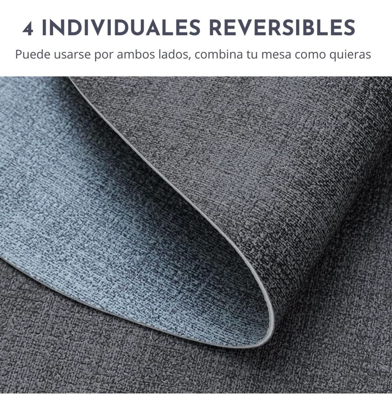 SET 4 INDIVIDUALES + 4 POSAVASOS IMPERMEABLES ANTIMANCHAS 2 EN 1 NEGRO OVALADA - 2