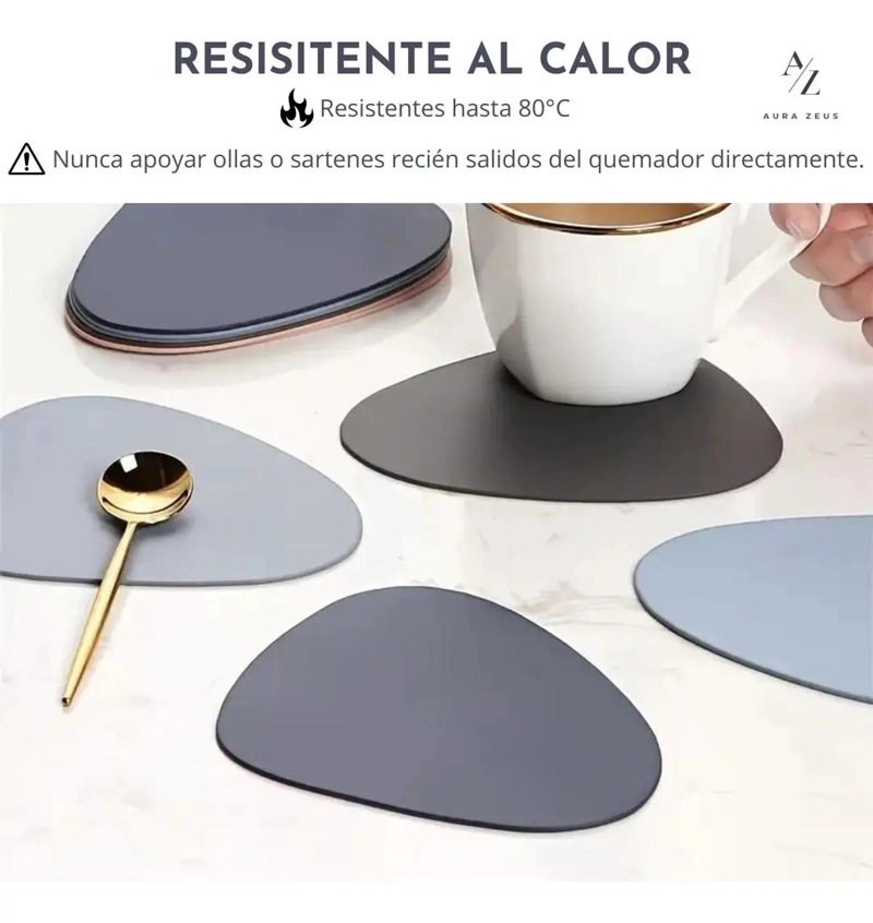 SET 4 POSAVASOS REDONDOS ANTIMANCHAS ECOCUERO MESA 2 EN 1 BLANCO - 6