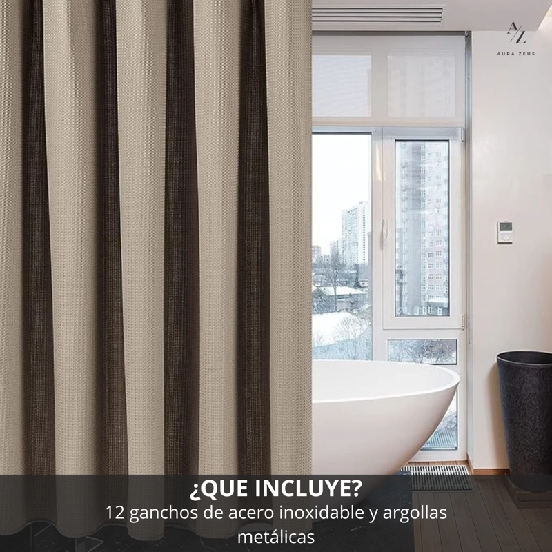 CORTINA DE BAÑO IMPERMEABLE TELA DUCHA +12 GANCHO PREMIUM AZ - 2
