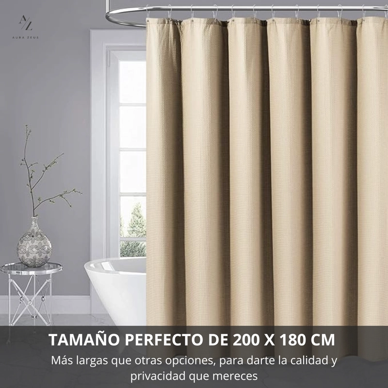 CORTINA DE BAÑO IMPERMEABLE TELA DUCHA +12 GANCHO PREMIUM AZ - 4