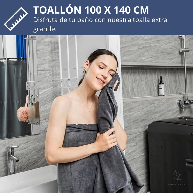 SET DE 2 TOALLAS GRANDE DE BANO TOALLON 100 X 140 CM MICROFIBRA NEGRO - 2