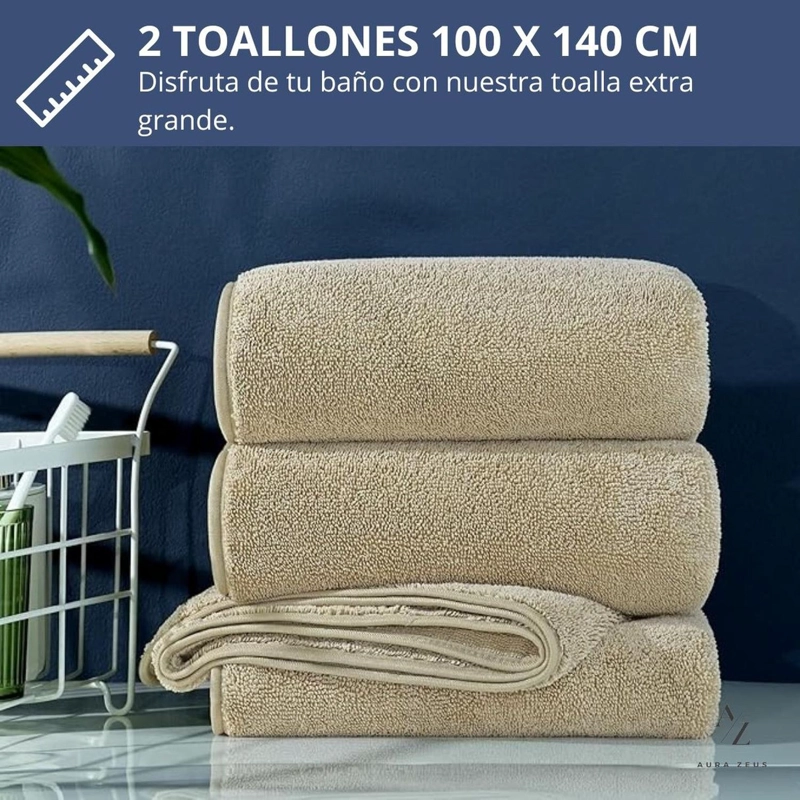TOALLON GRANDE DE BANO NEGRO 100 X 140 CM MICROFIBRA PLAYA DE MANO BEIGE - 2