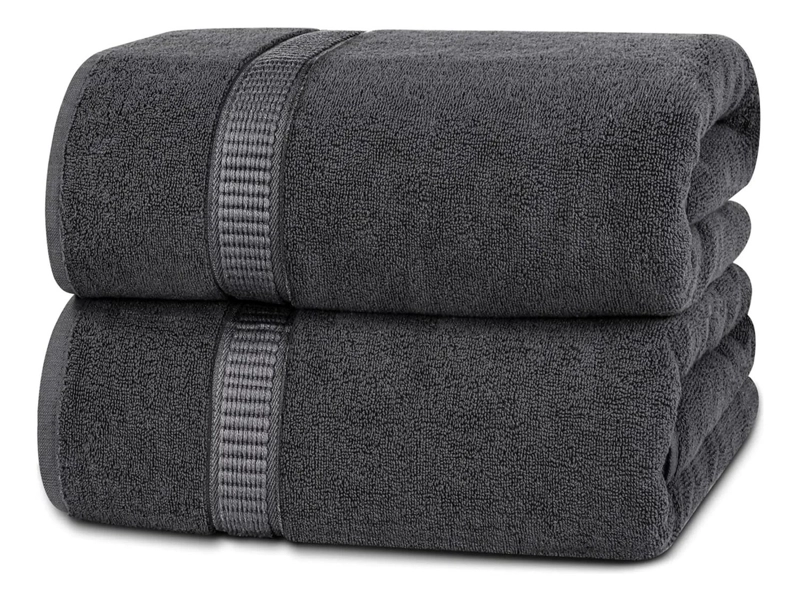 SET DE 2 TOALLAS DE BANO 140X70 CM ALGODON 500GR GRANDES GRIS - 1
