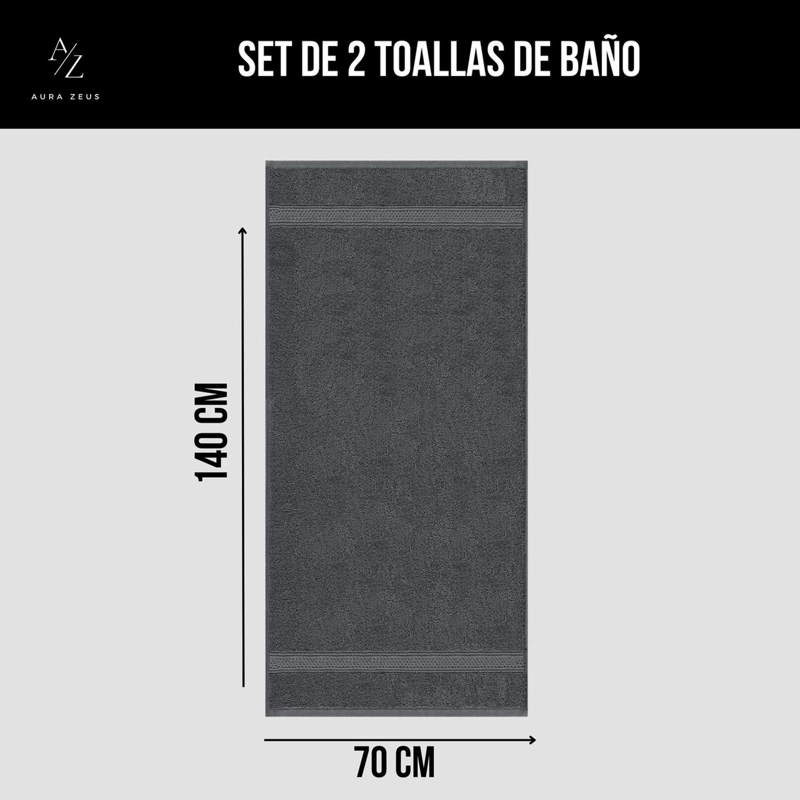 SET DE 2 TOALLAS DE BANO 140X70 CM ALGODON 500GR GRANDES GRIS - 2