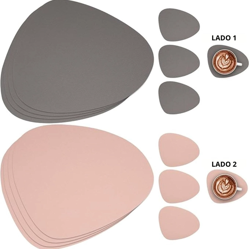 SET 4 INDIVIDUALES ECOCUERO IMPERMEABLES ANTIMANCHAS REVERSIBLES ROSA - 4