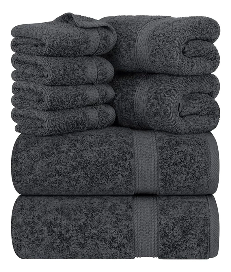 SET DE 8 TOALLAS DE BANO ALGODON 500GR CUERPO MANO GRANDE NEGRO - 1