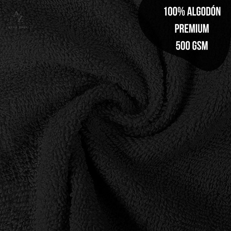 SET DE 8 TOALLAS DE BANO ALGODON 500GR CUERPO MANO GRANDE NEGRO - 3