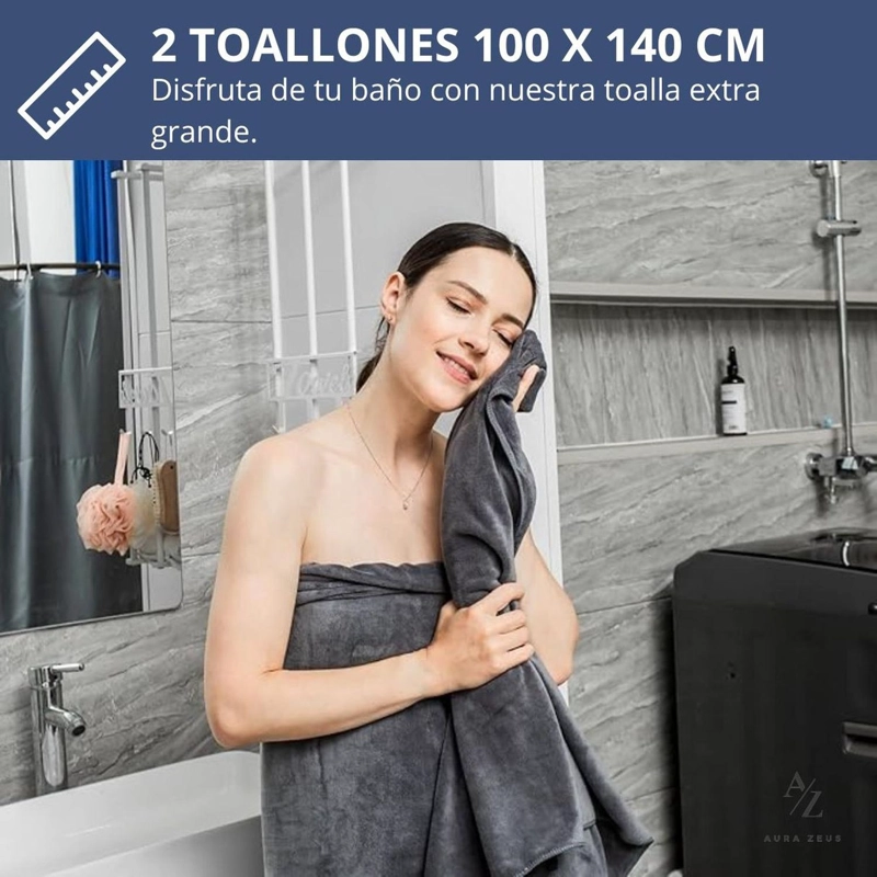 SET 2 TOALLAS GRANDE DE BANO TOALLON 100X140CM MICROFIBRA NEGRO - 2