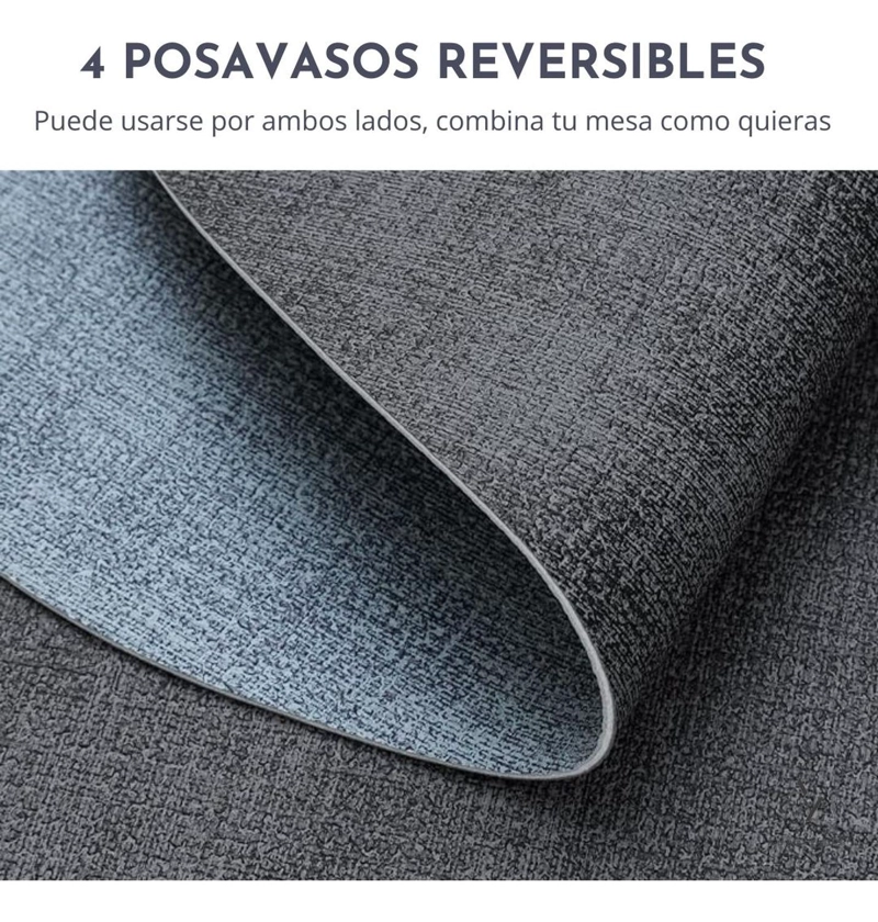 SET 4 POSAVASOS REDONDOS ANTIMANCHAS ECOCUERO MESA 2 EN 1 IR CELESTE - 2