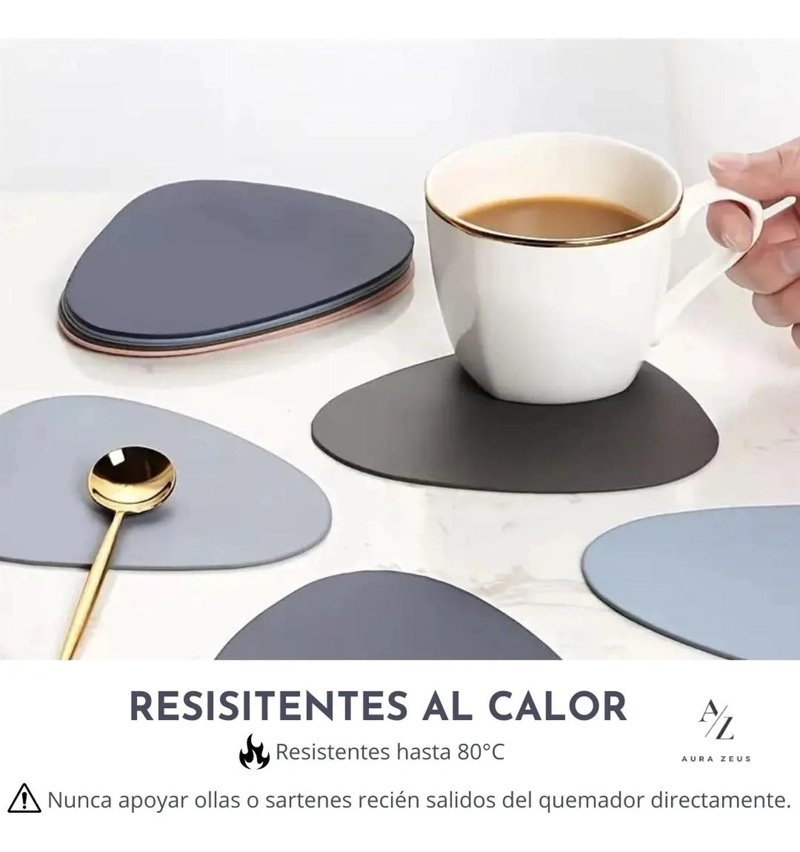 SET 4 POSAVASOS REDONDOS ANTIMANCHAS ECOCUERO MESA 2 EN 1 IR CELESTE - 5