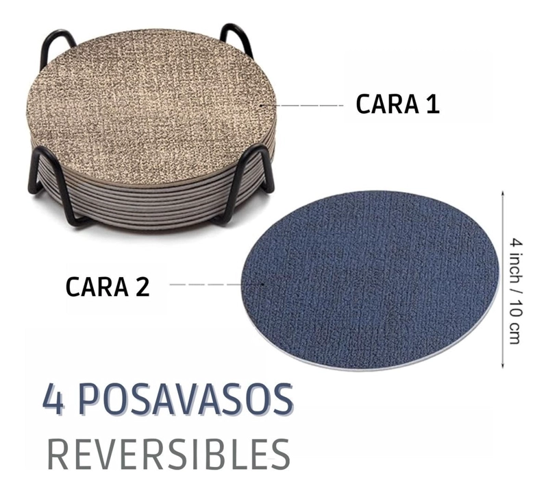 SET 4 POSAVASOS ECOCUERO ANTIMANCHAS IMPERMEABLES 2 EN 1 MULTICOLOR - 2