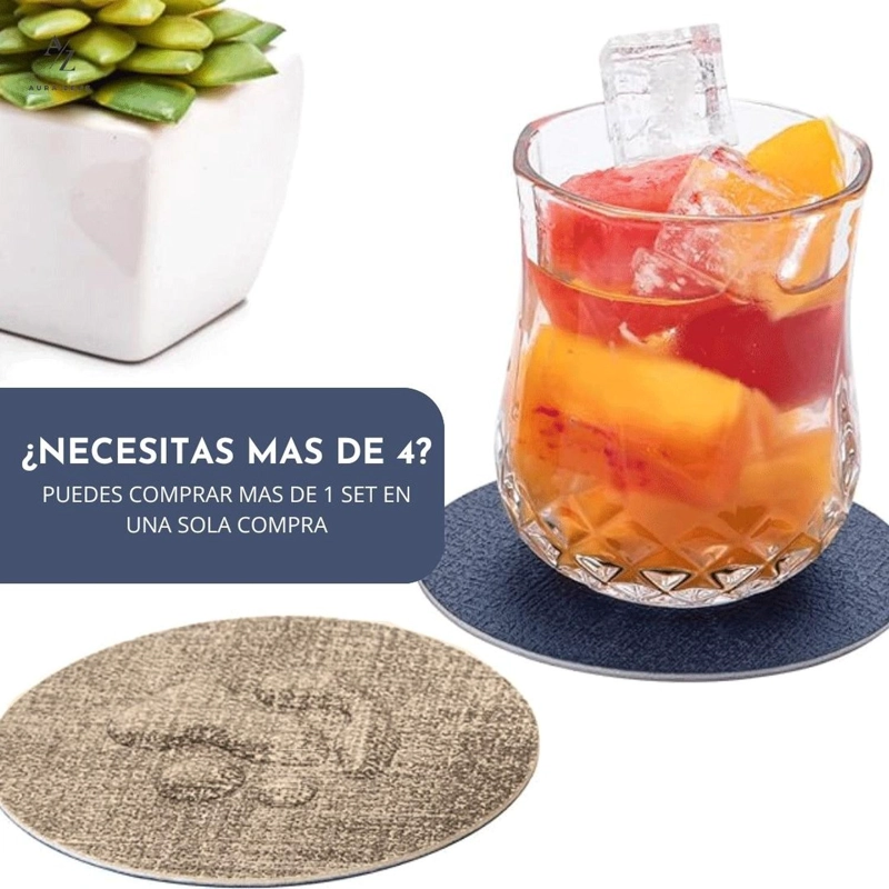 SET 4 POSAVASOS ECOCUERO ANTIMANCHAS IMPERMEABLES 2 EN 1 MULTICOLOR - 5
