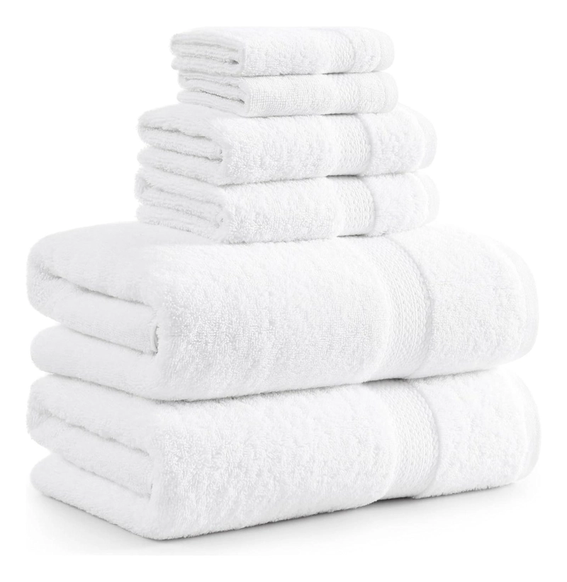 SET DE 6 TOALLAS DE BANO ALGODON 500GR CUERPO MANO GRANDE BLANCO - 1