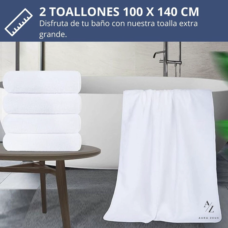 TOALLON GRANDE DE BANO BEIGE 100 X 140 CM MICROFIBRA PLAYA DE MANO BLANCO - 2