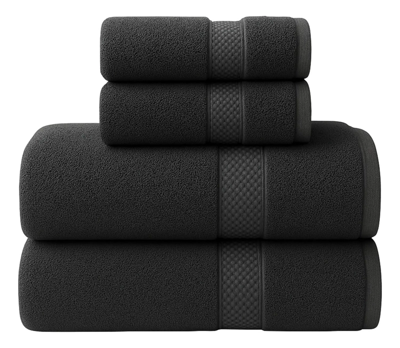 SET DE 4 TOALLAS DE BANO ALGODON 500GR CUERPO MANO GRANDE GRIS - 1