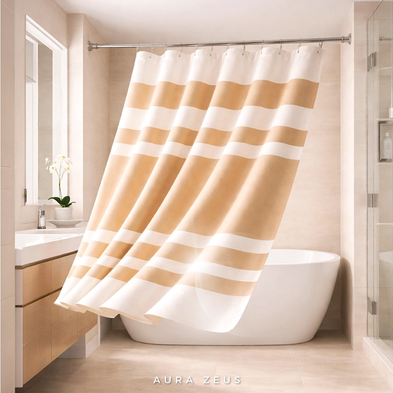 CORTINA DE BAÑO DISEÑO IMPERMEABLE TELA BANO + 12 GANCHOS AZ - 1