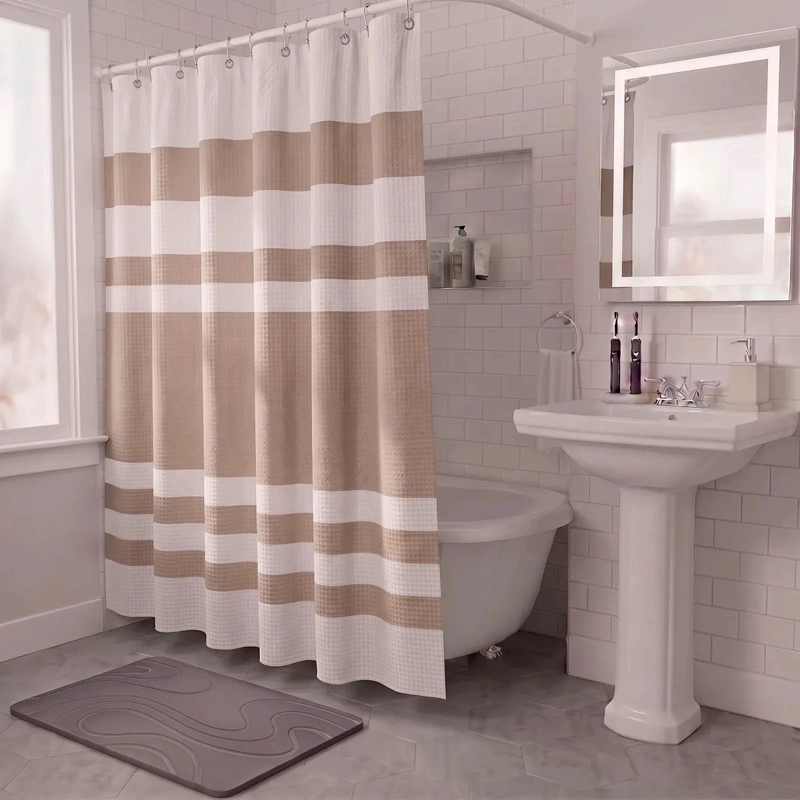 CORTINA DE BAÑO IMPERMEABLE TELA BAÑO + 12 GANCHOS 180X180 - 10