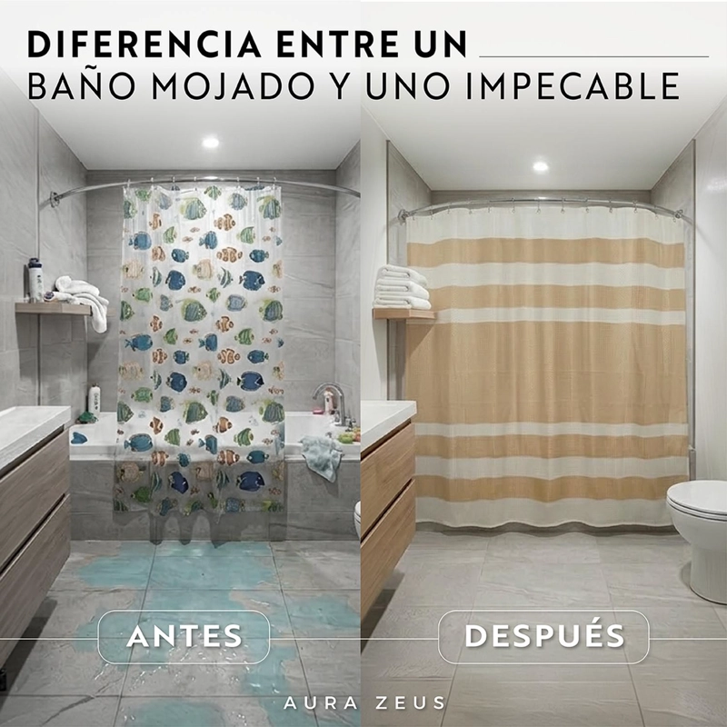 CORTINA DE BAÑO DISEÑO IMPERMEABLE TELA BANO + 12 GANCHOS AZ - 2