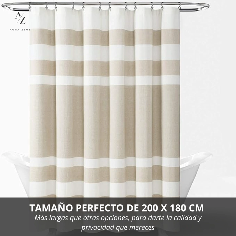 CORTINA DE BAÑO DISEÑO IMPERMEABLE TELA BANO + 12 GANCHOS AZ - 4