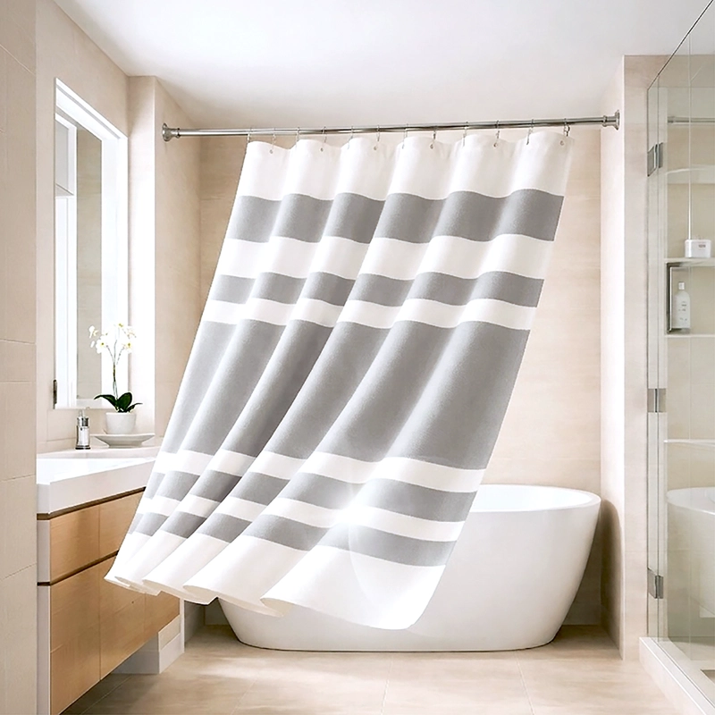 CORTINA DE BAÑO DISEÑO IMPERMEABLE TELA BANO + 12 GANCHOS AURA ZEUS - 1