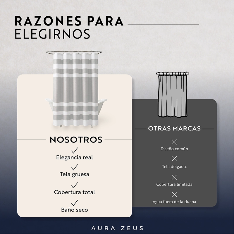 CORTINA DE BAÑO DISEÑO IMPERMEABLE TELA BANO + 12 GANCHOS AURA ZEUS - 6