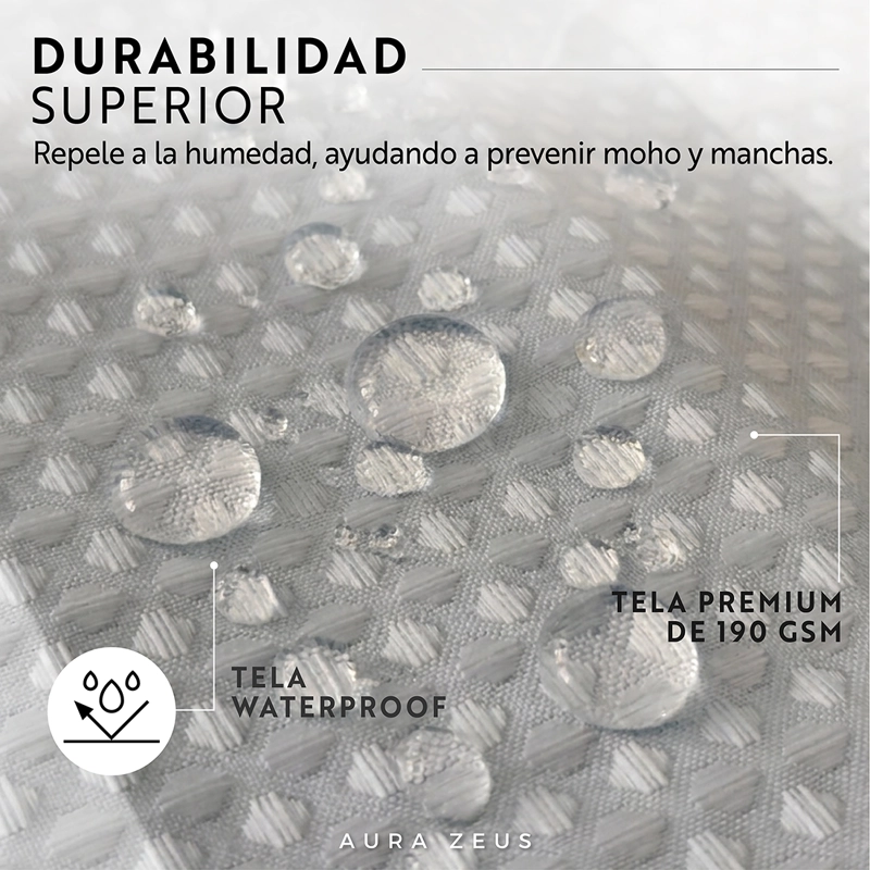 CORTINA DE BAÑO DISEÑO IMPERMEABLE TELA BANO + 12 GANCHOS AURA ZEUS - 7