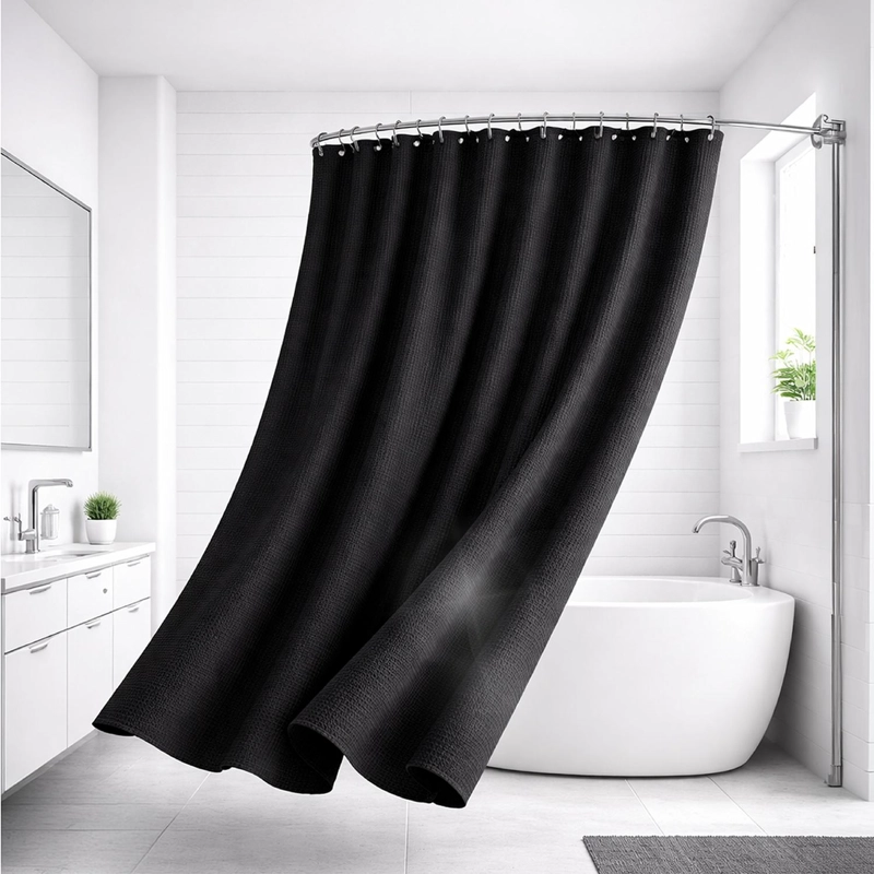 CORTINA DE BAÑO IMPERMEABLE TELA DUCHA +12 GANCHO PREMIUM AZ - 1