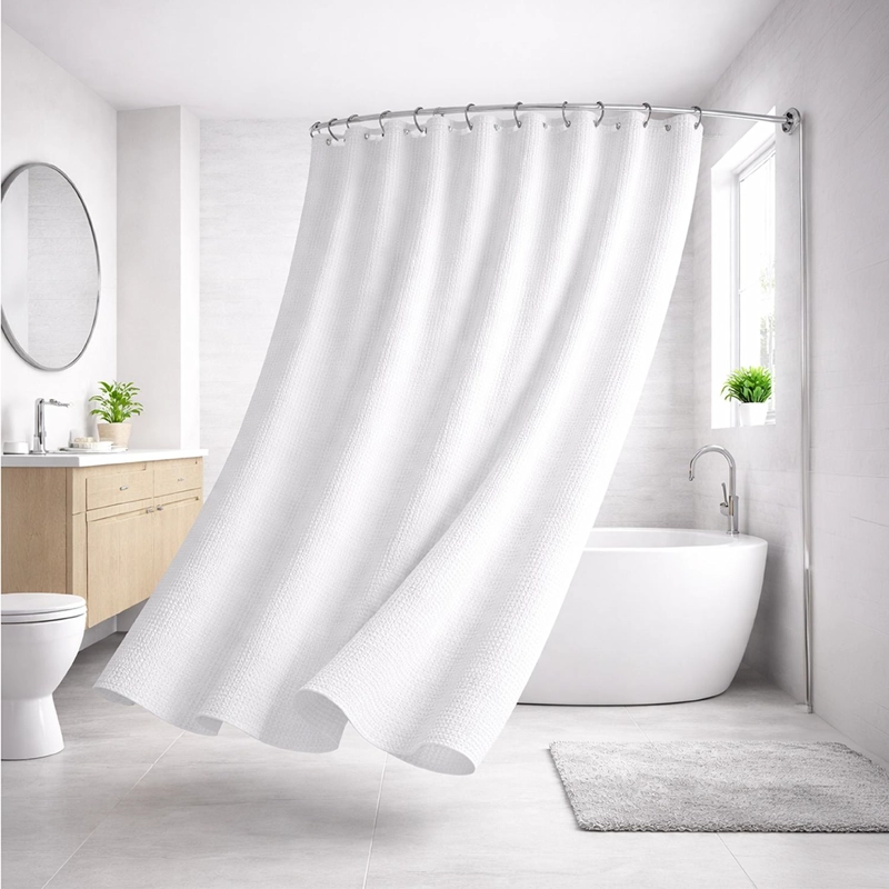CORTINA DE BAÑO IMPERMEABLE TELA DUCHA +12 GANCHO PREMIUM AZ - 1