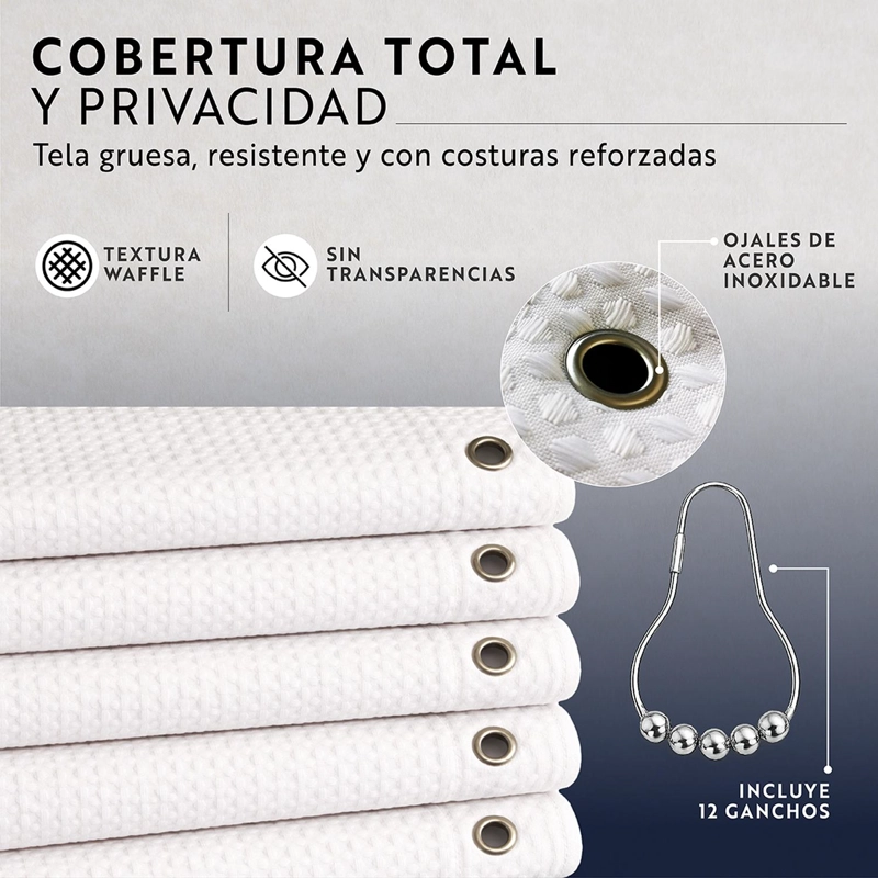 CORTINA DE BAÑO IMPERMEABLE TELA DUCHA +12 GANCHO PREMIUM AZ - 5