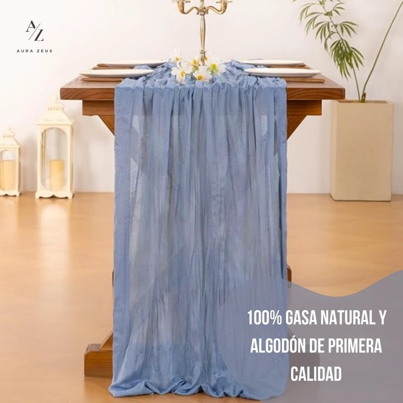 CAMINO DE MESAS GASA RECTANGULAR MANTEL CENTRO 300X90CM AZUL CIELO - 2