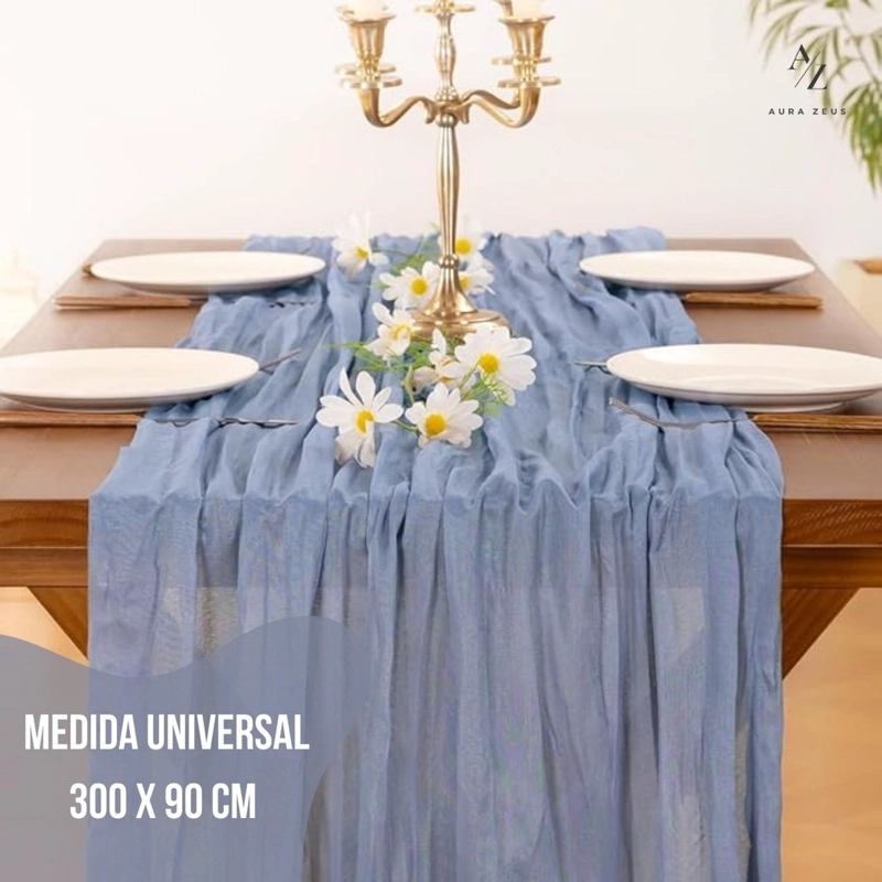 CAMINO DE MESAS GASA RECTANGULAR MANTEL CENTRO 300X90CM AZUL CIELO - 3
