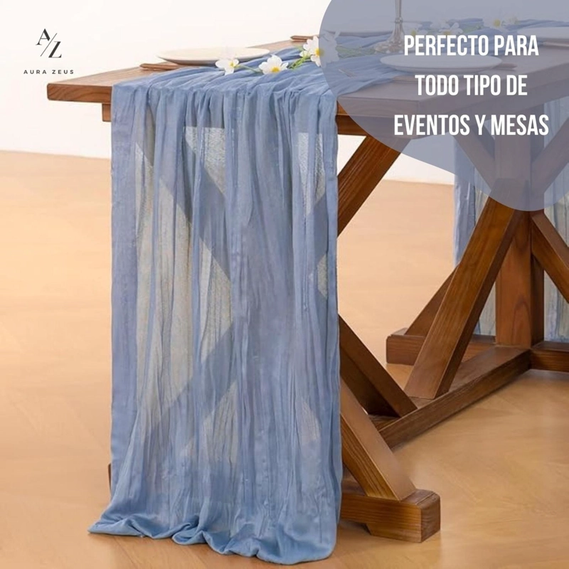 CAMINO DE MESAS GASA RECTANGULAR MANTEL CENTRO 300X90CM AZUL CIELO - 4