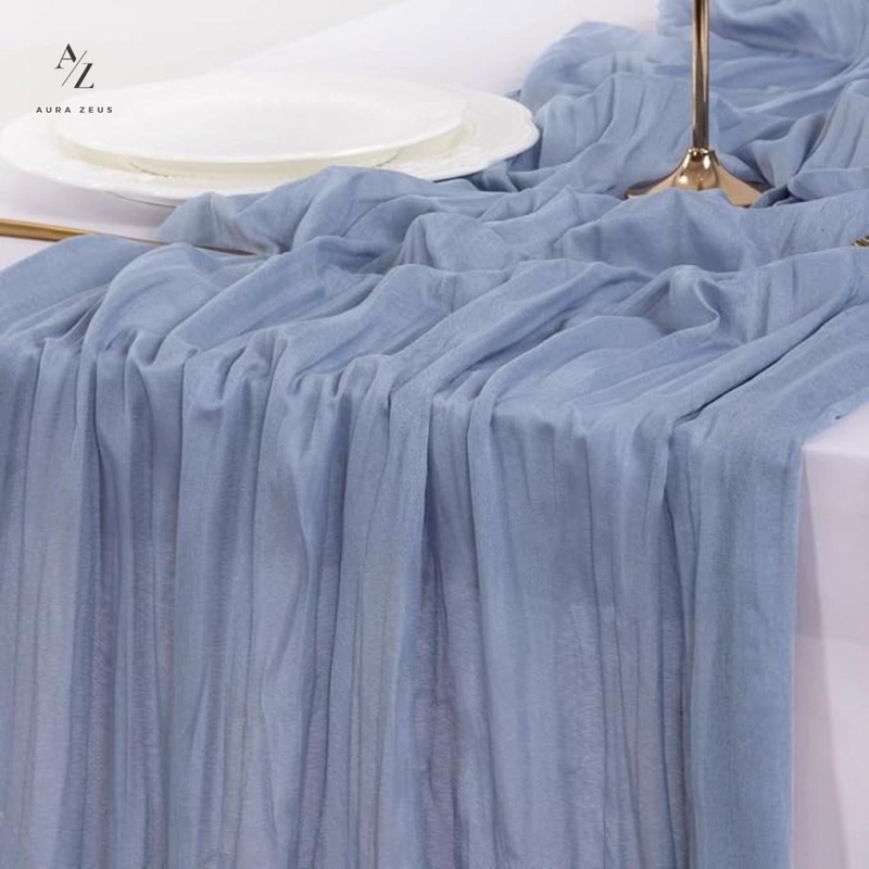 CAMINO DE MESAS GASA RECTANGULAR MANTEL CENTRO 300X90CM AZUL CIELO - 6