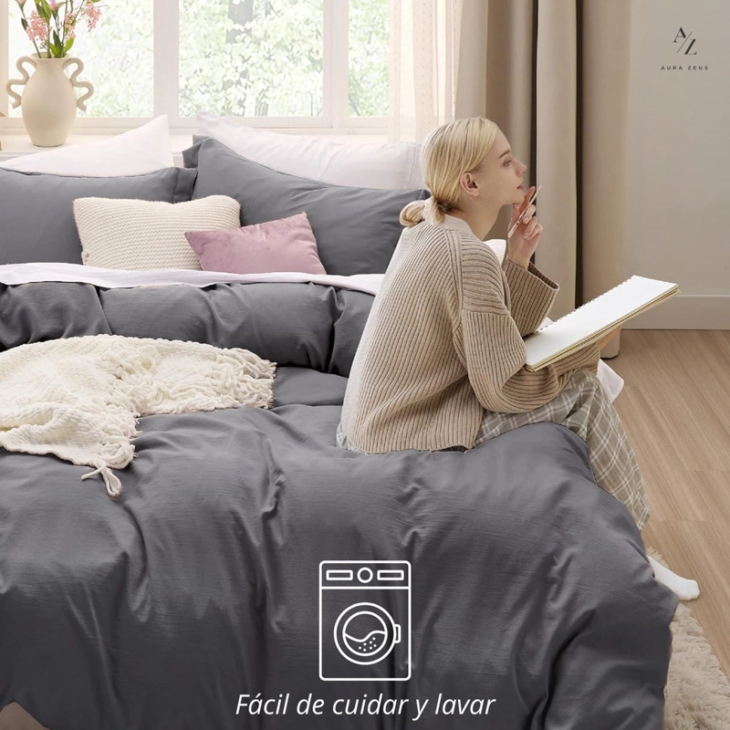 FUNDA PLUMON DUVET EDREDON 1800 HILOS MICROFIBRA SABANA AZ TAMAÑO 1.5 PLAZAS - 6
