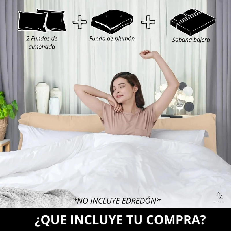 JUEGO FUNDA PLUMON + SABANA BAJERA + FUNDA ALMOHADA HILOS TAMANO KING BLANCO - 3