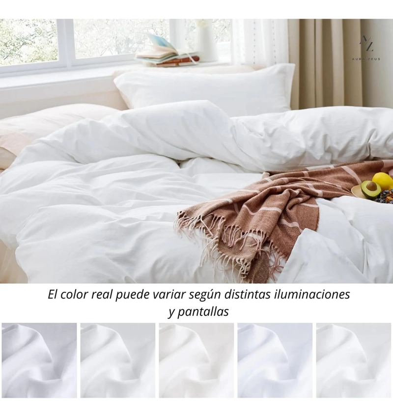 JUEGO FUNDA PLUMON + SABANA BAJERA + FUNDA ALMOHADA HILOS TAMANO KING BLANCO - 7