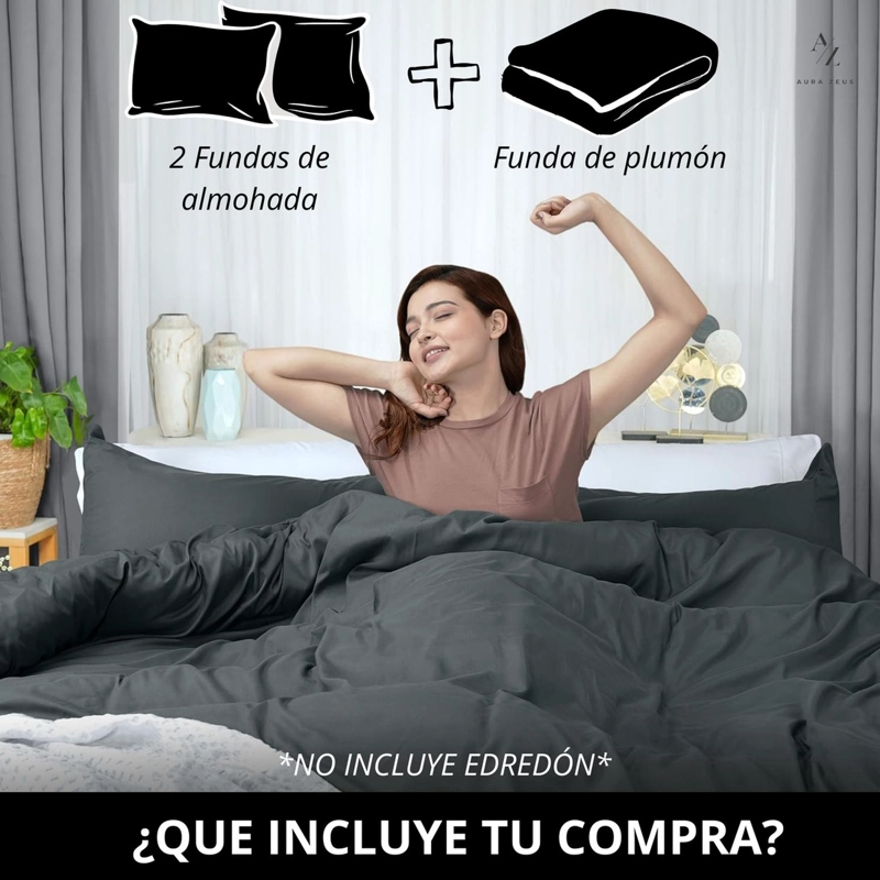 FUNDA PLUMON DUVET EDREDON 1800 HILOS MICROFIBRA SABANA TAMANO KING GRIS - 3