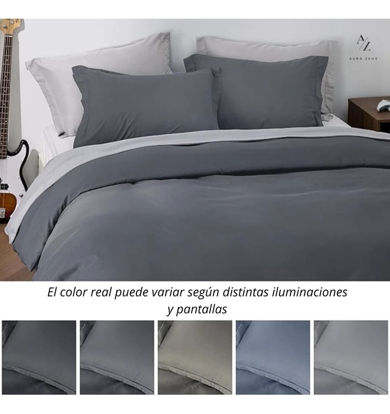 FUNDA PLUMON DUVET EDREDON 1800 HILOS MICROFIBRA SABANA TAMANO 2 PLAZAS GRIS - 7