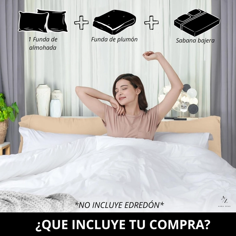 JUEGO FUNDA PLUMON + SABANA BAJERA + FUNDA ALMOHADA HILOS AZ TAMAÑO 1.5 PLAZAS - 4