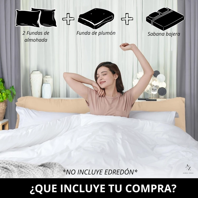 JUEGO FUNDA PLUMON + SABANA BAJERA + FUNDA ALMOHADA HILOS TAMANO 2 PLAZAS BLANCO - 3