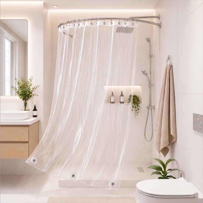 FORRO CORTINA BAÑO DUCHA CON IMAN LARGA 180x180 PLASTICO AZ TRANSPARENTE IMPERMEABLE - 1