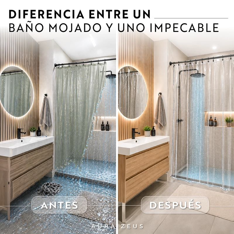 FORRO CORTINA BAÑO DUCHA CON IMAN LARGA 180x180 PLASTICO AZ TRANSPARENTE IMPERMEABLE - 3