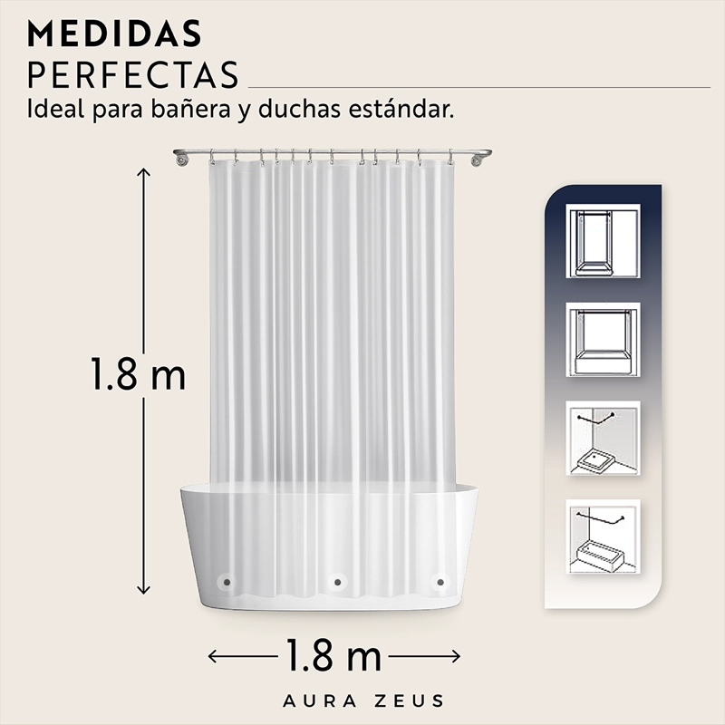 FORRO CORTINA BAÑO DUCHA CON IMAN LARGA 180x180 PLASTICO AZ TRANSPARENTE IMPERMEABLE - 4